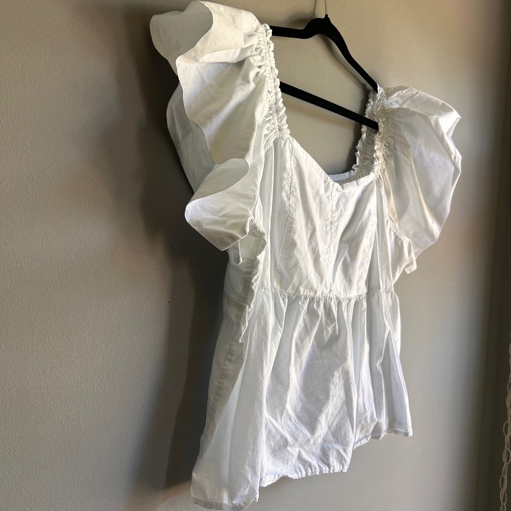 Old Navy White Cotton Flutter Sleeve Peplum Smocked Top 2X Sweetheart Neck - Picture 4 of 8